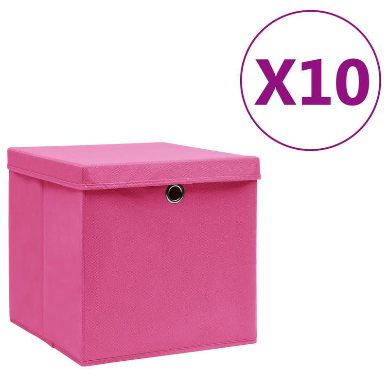 Cajas de almacenamiento de Vidaxl con tapa 10 st 28x28x28 cm rosa