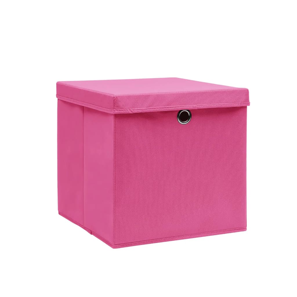 Cajas de almacenamiento de Vidaxl con tapa 10 st 28x28x28 cm rosa