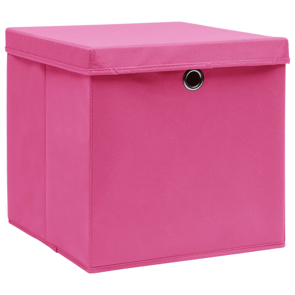 Cajas de almacenamiento de Vidaxl con tapa 10 st 28x28x28 cm rosa