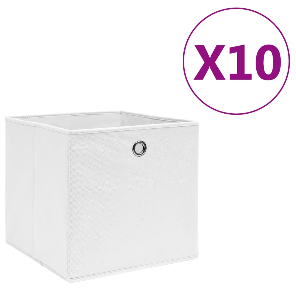 Cajas de almacenamiento de Vidaxl 10 PCS 28x28x28 cm de tela no tejida blanca