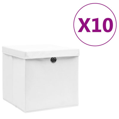 Cajas de almacenamiento de Vidaxl con tapa 10 st 28x28x28 cm blanco