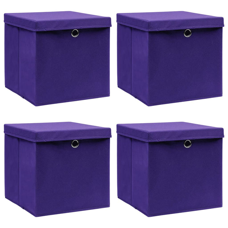 Cajas de almacenamiento de Vidaxl con tapa 4 PCS 28x28x28 cm púrpura