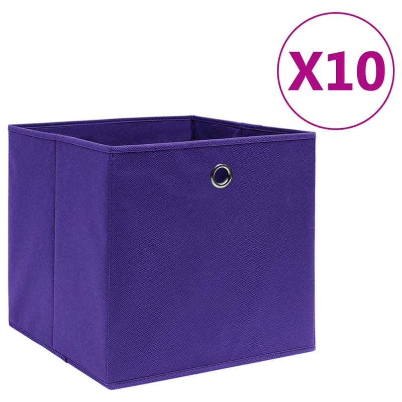 Cajas de almacenamiento de Vidaxl 10 PCS 28x28x28 cm de tela no tejida púrpura