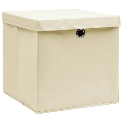 Scatole di archiviazione Vidaxl con coperchio 4 PC 28x28x28 cm crema