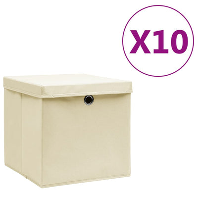 Scatole di archiviazione Vidaxl con coperchio 10 pezzi 28x28x28 cm crema