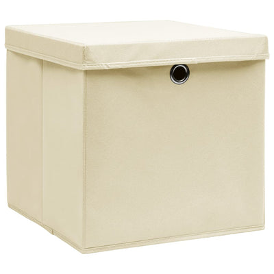 Scatole di archiviazione Vidaxl con coperchio 10 pezzi 28x28x28 cm crema