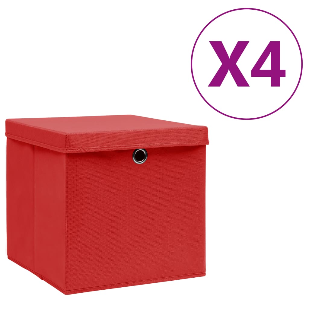 Cajas de almacenamiento de Vidaxl con tapa 4 PCS 28x28x28 cm rojo