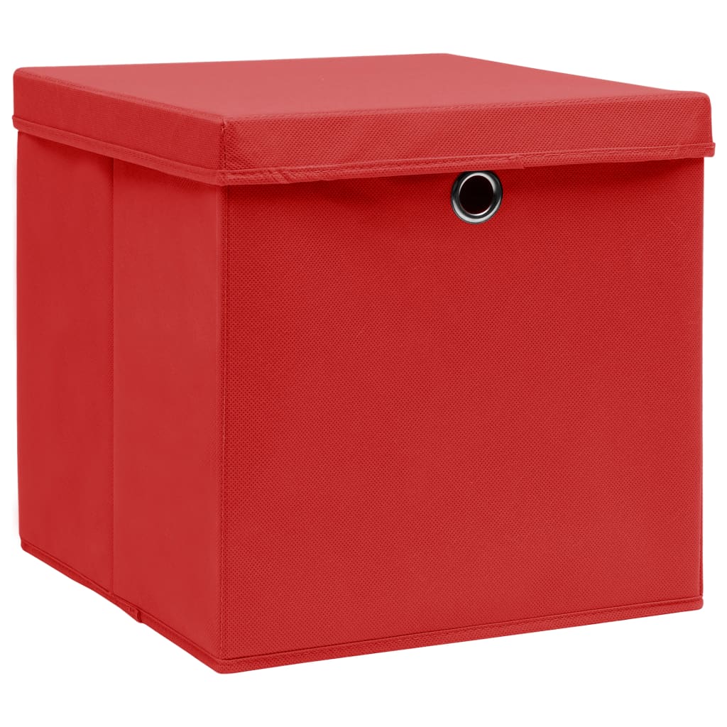 Cajas de almacenamiento de Vidaxl con tapa 4 PCS 28x28x28 cm rojo