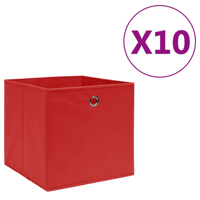 Cajas de almacenamiento de Vidaxl 10 PCS 28x28x28 cm de tela no tejida roja