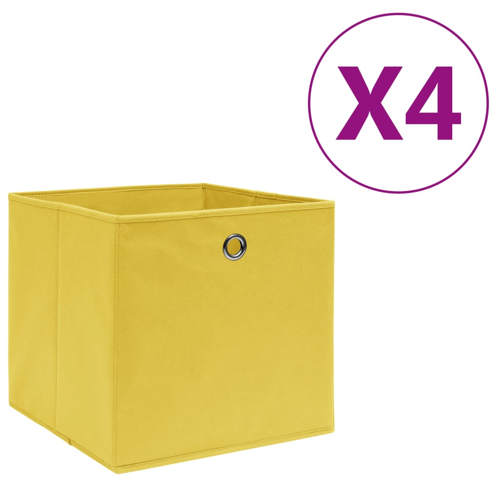 Scatole di archiviazione Vidaxl 4 pezzi 28x28x28 cm tessuto non tessuto giallo