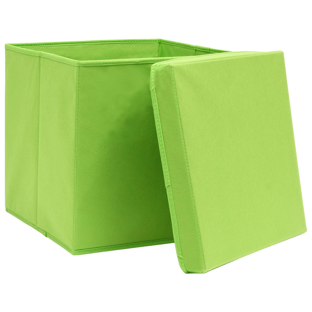 Cajas de almacenamiento de Vidaxl con tapa 4 PCS 28x28x28 cm verde
