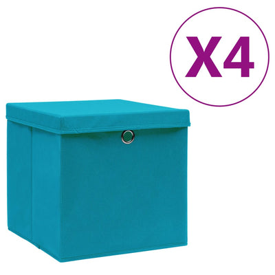 Cajas de almacenamiento de Vidaxl con tapa 4 PCS 28x28x28 cm Azul baby