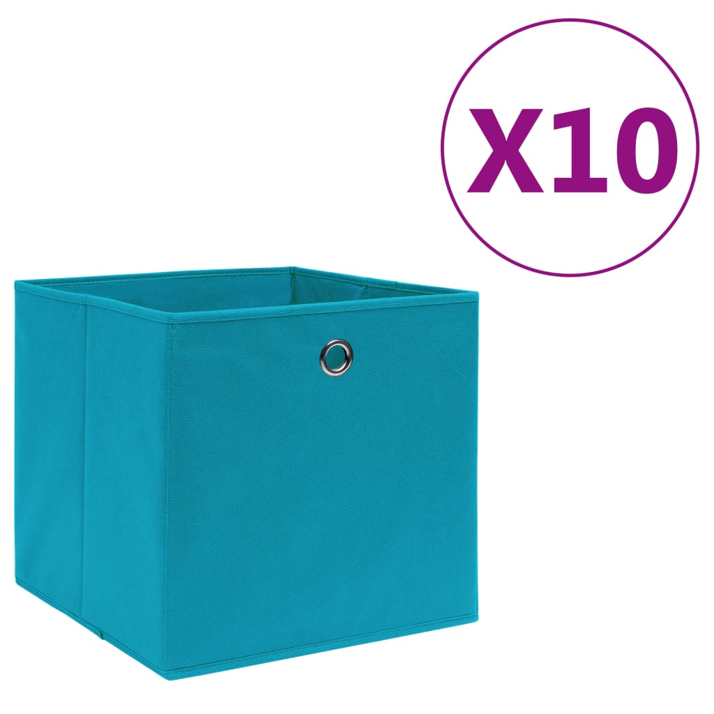 Cajas de almacenamiento de Vidaxl 10 PCS 28x28x28 cm de tela no tejida azul bebé