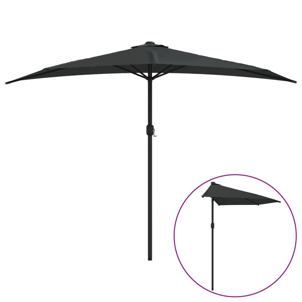 Vidaxl Balcony Parasol Half con poste de aluminio 300x155x223 cm negro