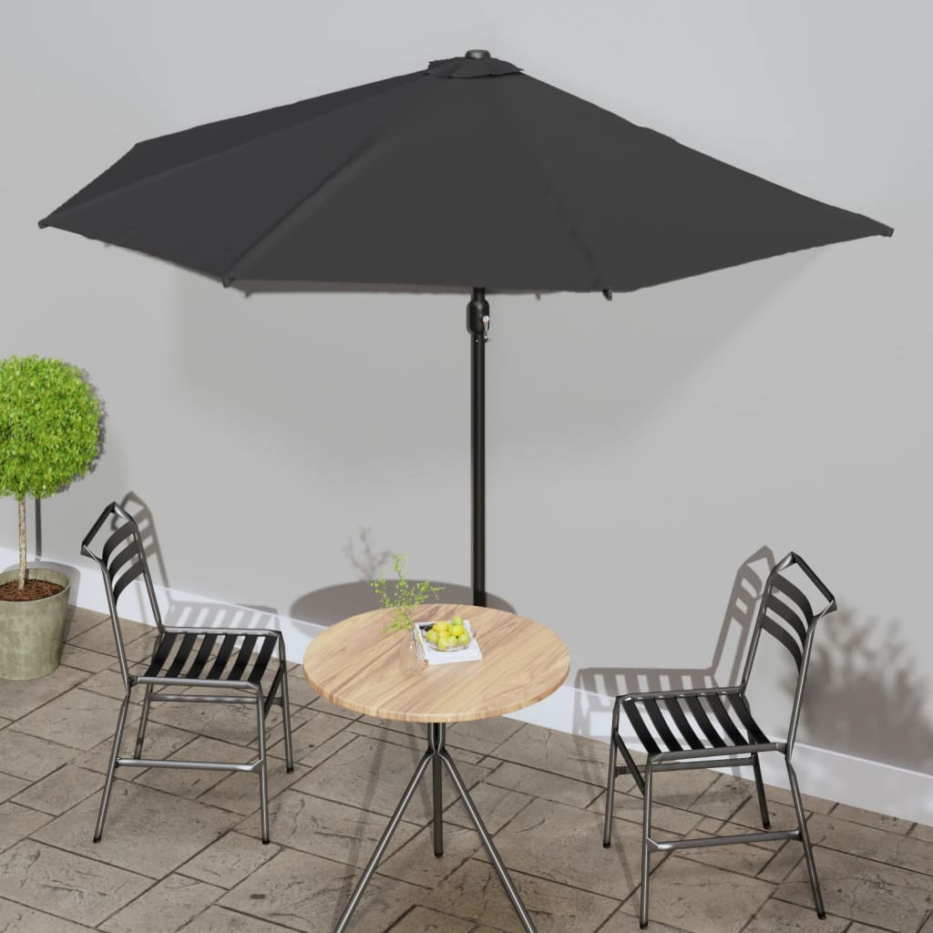 Vidaxl Balcony Parasol Half con poste de aluminio 300x155x223 cm negro