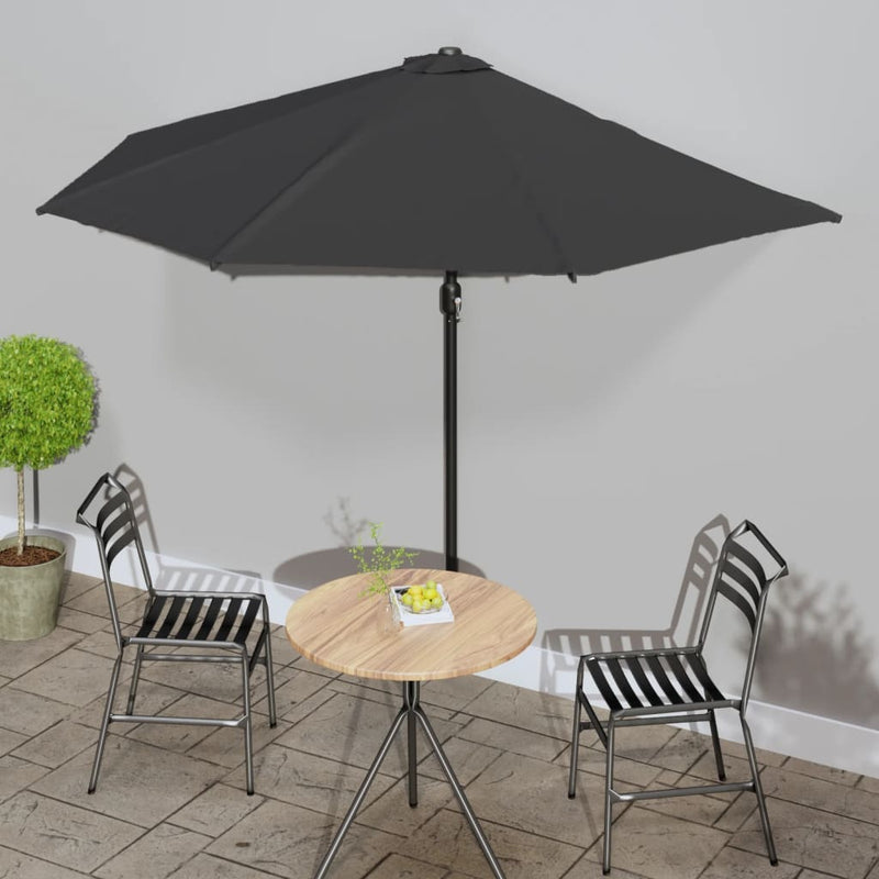Vidaxl Balcony Parasol Half con poste de aluminio 300x155x223 cm negro