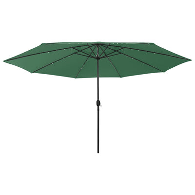 Parasol Vidaxl con iluminación LED y polo de metal de 400 cm verde