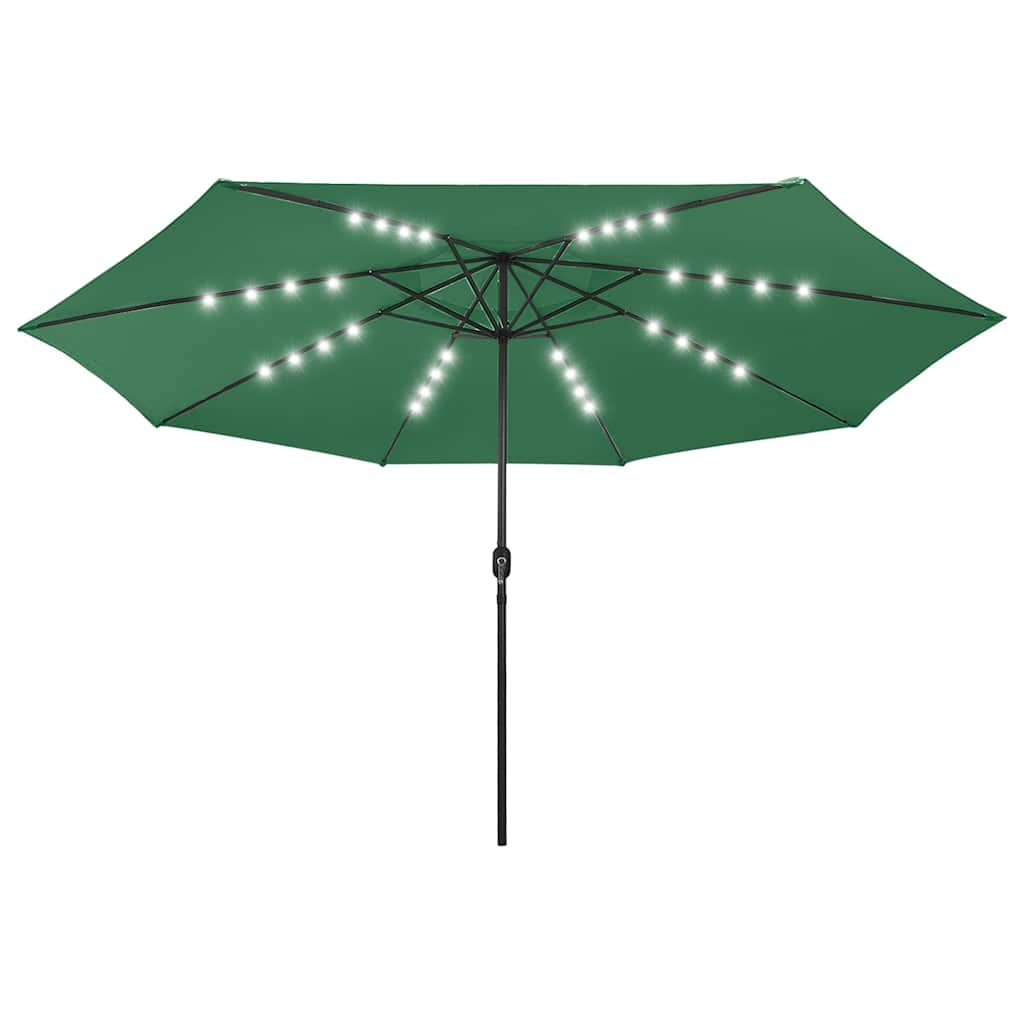Parasol Vidaxl con iluminación LED y polo de metal de 400 cm verde