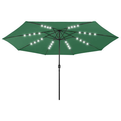 Parasol Vidaxl con iluminación LED y polo de metal de 400 cm verde