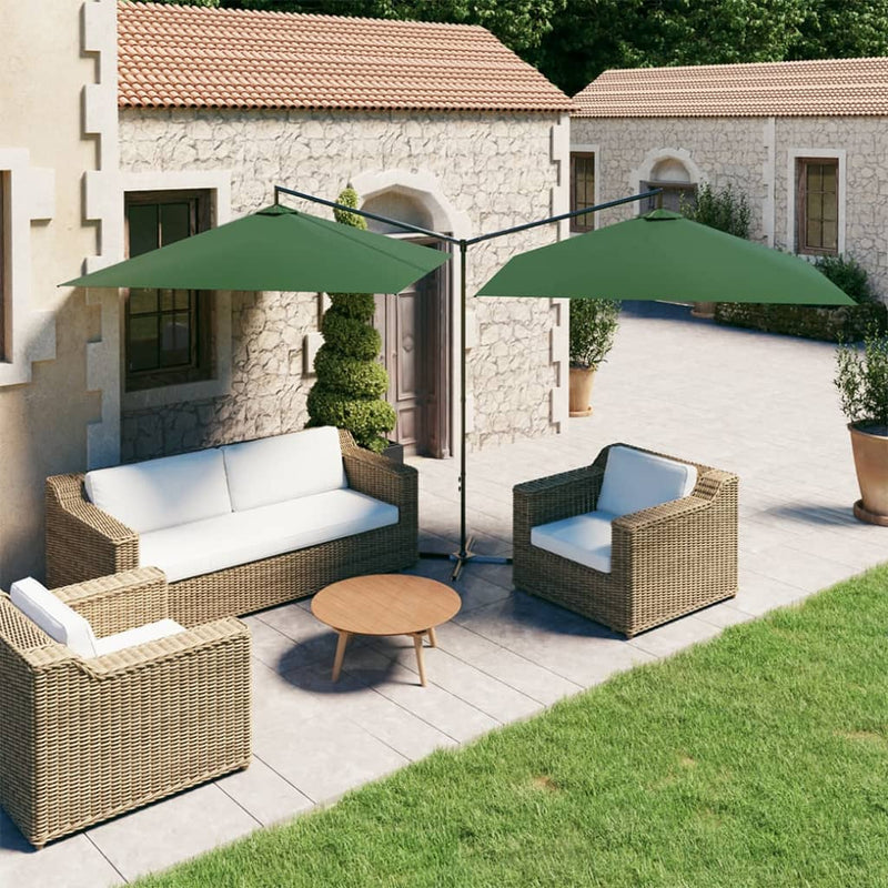Vidaxl Parasol Double con polo in acciaio 600x300 cm verde