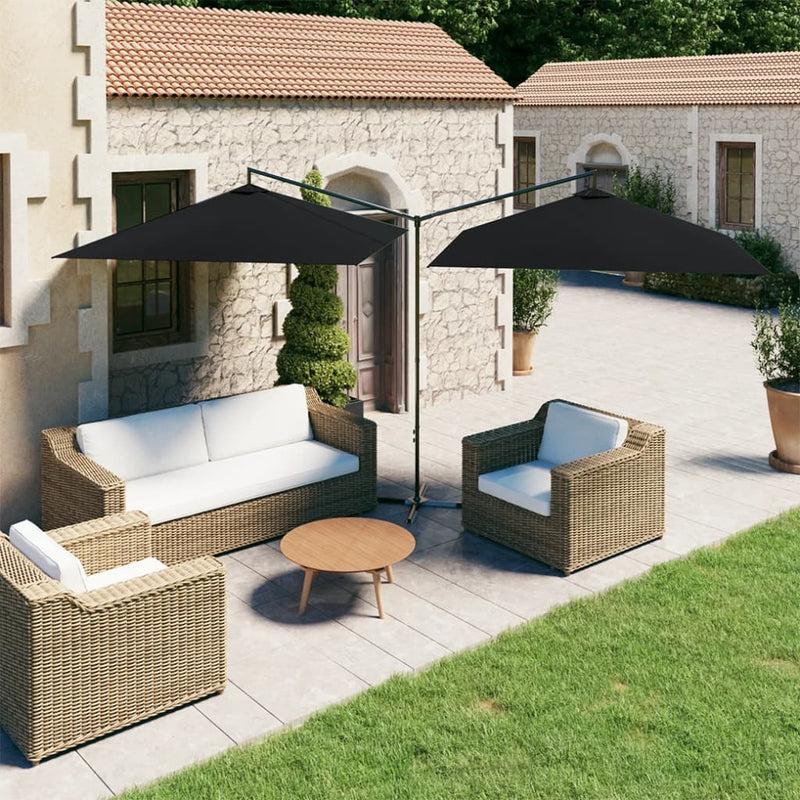 Vidaxl Parasol Double con poste de acero 600x300 cm negro