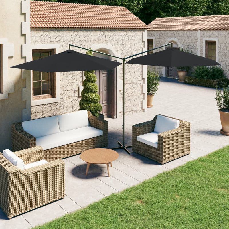Vidaxl Parasol Double con poste de acero 600 cm negro