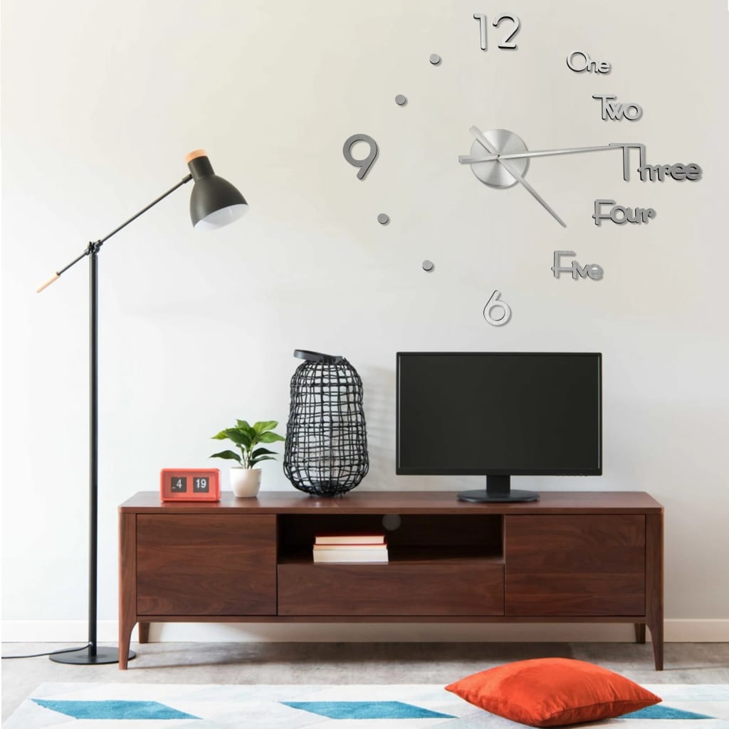 Vidaxl 3D Reloj de pared moderno XXL 100 cm de color plateado