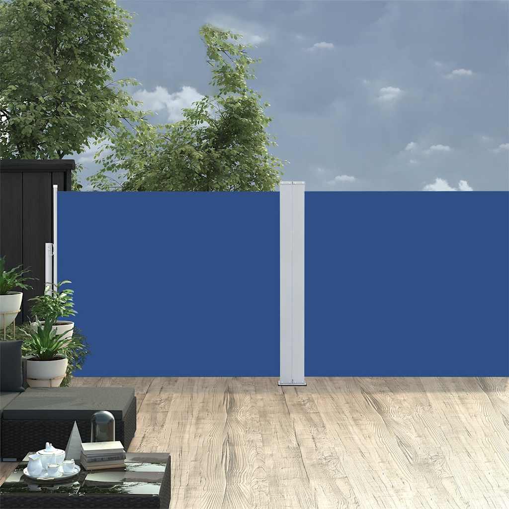 Pantalla de jardín Vidaxl extensible 170x1200 cm azul