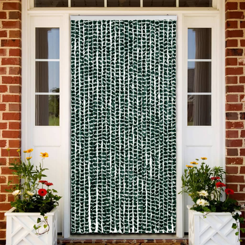 Vidaxl Fly Curtain 100x220 cm Chenille verde e bianco