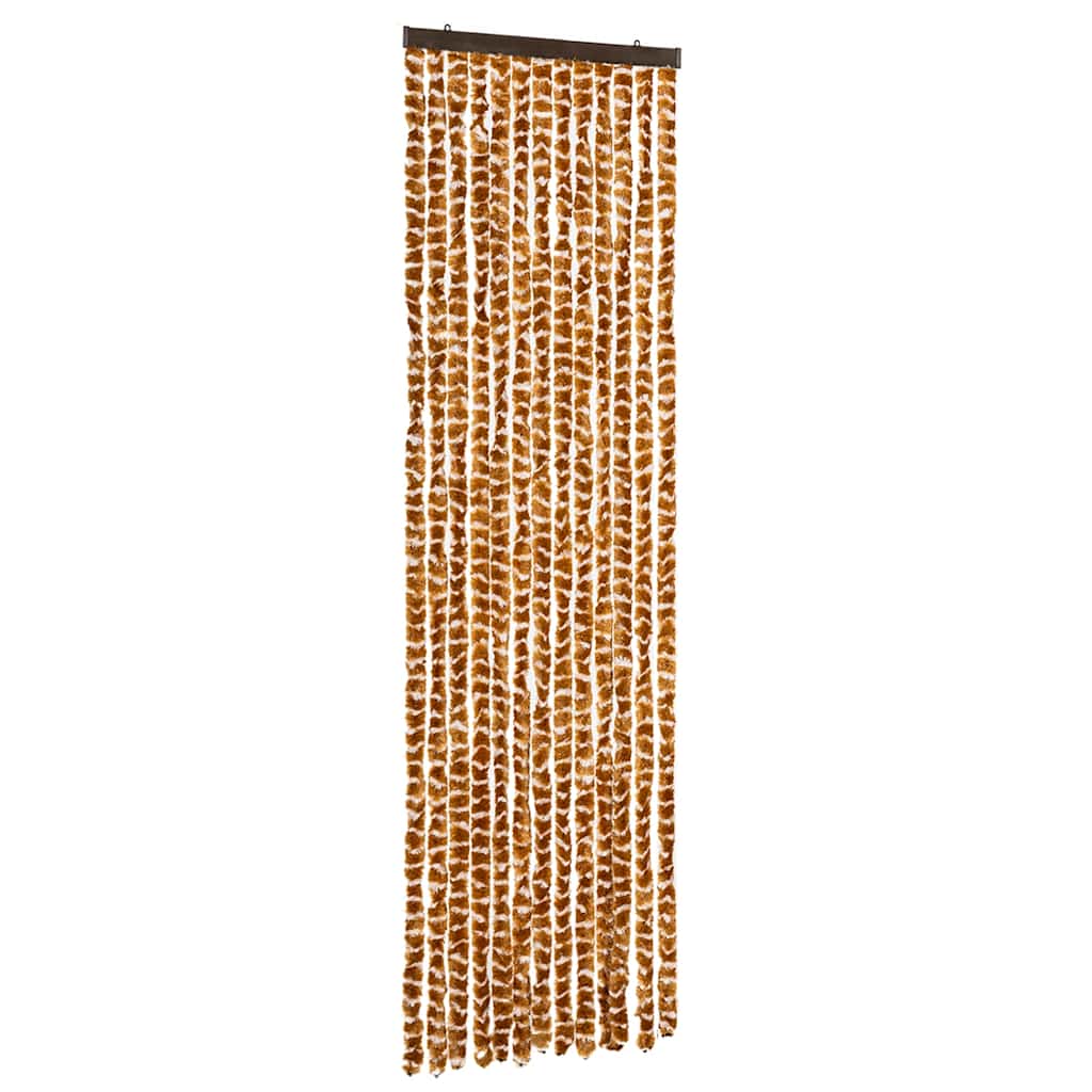 Cortina de mosca Vidaxl 56x185 cm chenille ocre y blanco