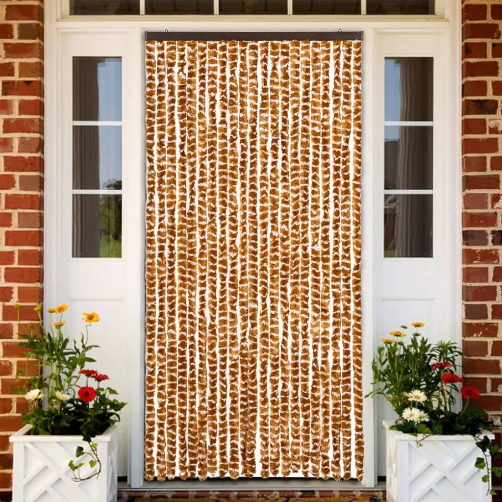 Vidaxl Fly Curtain 90x220 cm Chenille ocra e bianco