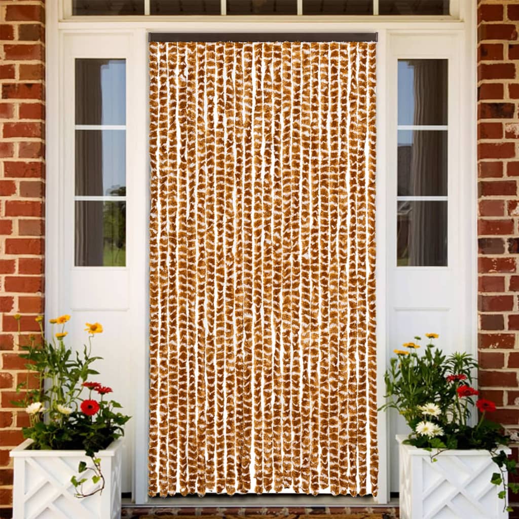 Cortina de mosca Vidaxl 100x220 cm chenille ocre y blanco