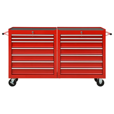 Vidaxl Tool Trolley con 14 cassetti in acciaio rosso