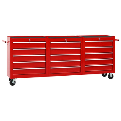 Vidaxl Tool Trolley con 15 cassetti di rosso in acciaio