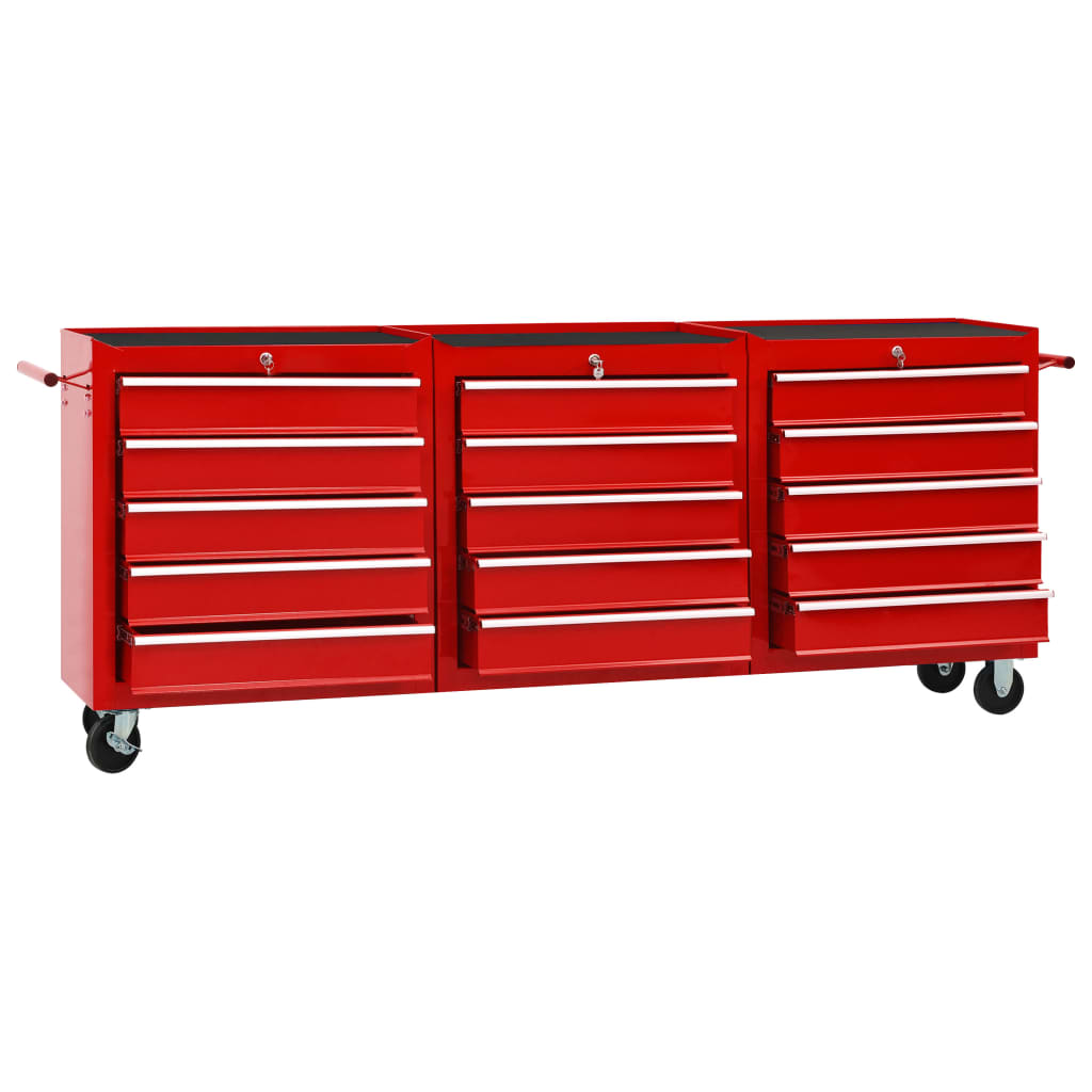Vidaxl Tool Trolley con 15 cassetti di rosso in acciaio