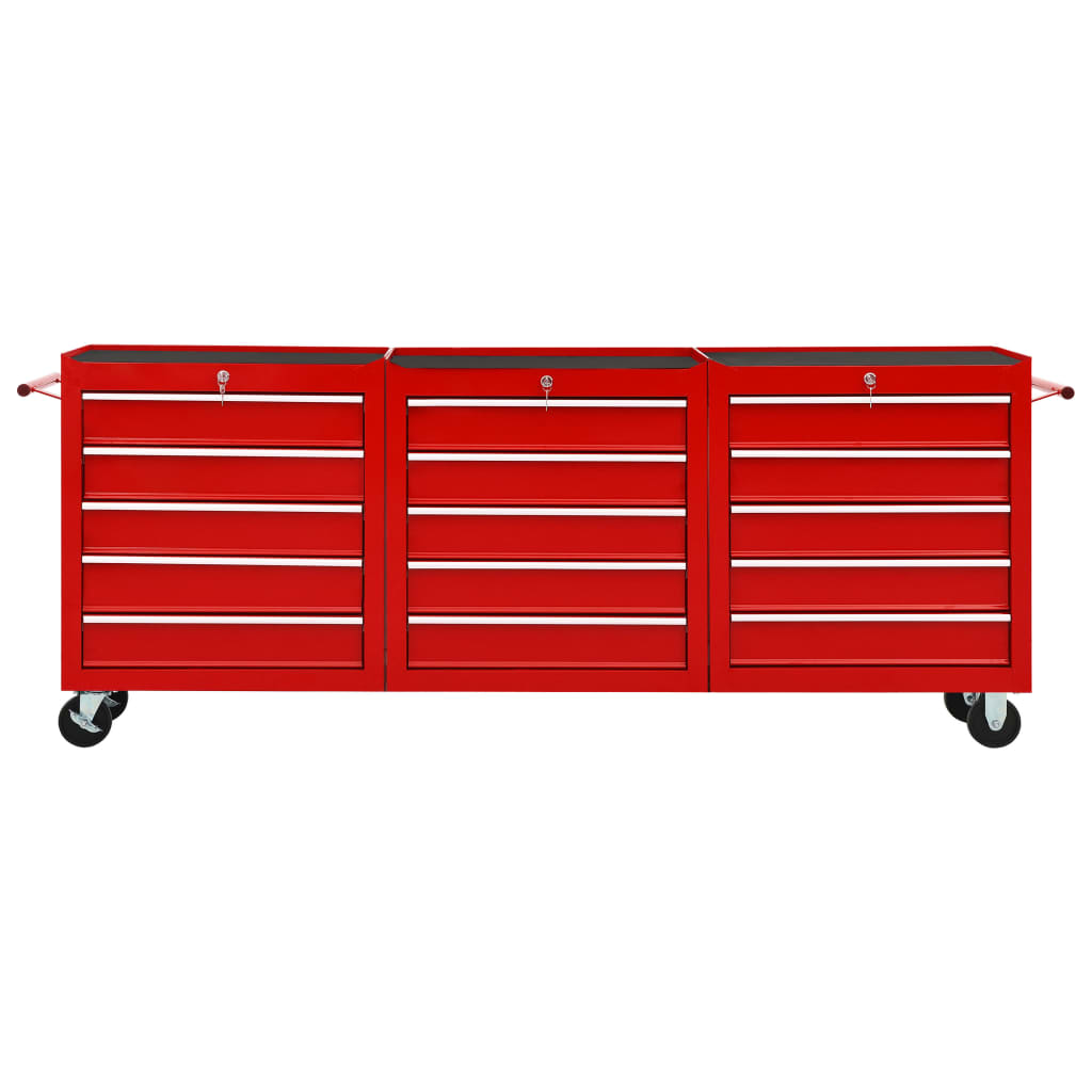 Vidaxl Tool Trolley con 15 cassetti di rosso in acciaio