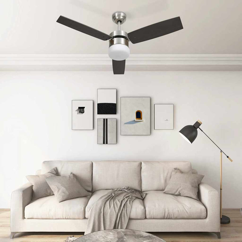 Ventilador de techo Vidaxl con control remoto de lámpara 108 cm de marrón oscuro