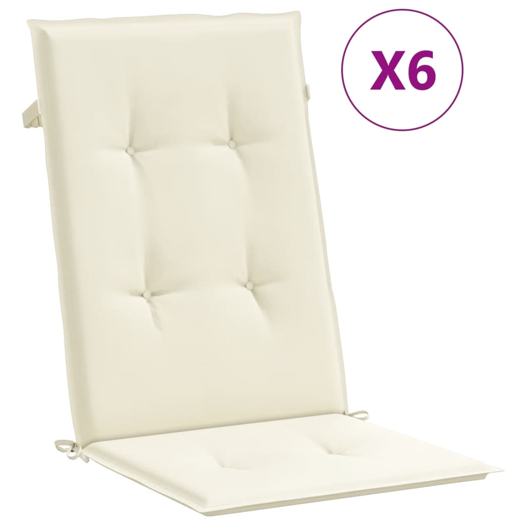 Cuscini da sedia da giardino Vidaxl 6 St High Back 120x50x3 cm Crema in tessuto -Collorato