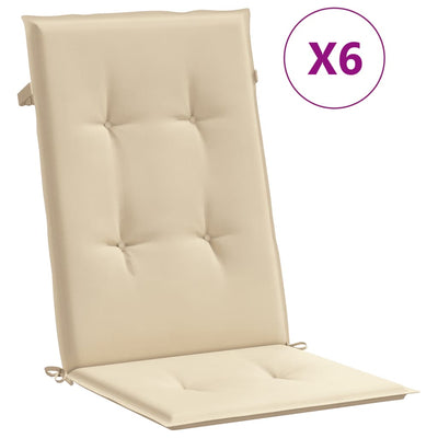 Cojines de silla de jardín de Vidaxl alto 6 st alto trasero 120x50x3 cm tela beige
