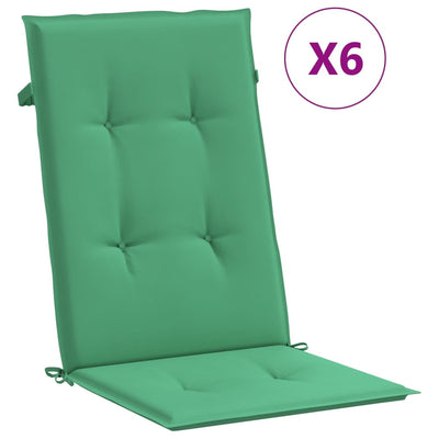 Cojines de silla de jardín de Vidaxl 6 st alto trasero 120x50x3 cm de tela verde