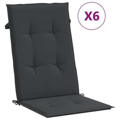 Cojines de silla de jardín de Vidaxl 6 st alto trasero 120x50x3 cm tela negra