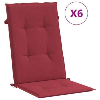 Cojines de silla de jardín de Vidaxl 6 st alto trasero 120x50x3 cm de tela rojo