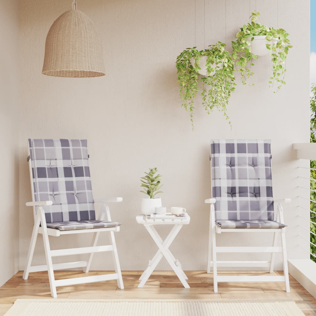 Cuscini per sedia da giardino Vidaxx 2 pezzi con motivo a rombi con schienale alto 120x50x3 cm grigio