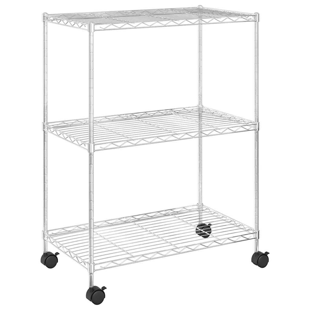 Rack de almacenamiento Vidaxl con ruedas de 3 capas 150 kg 60x35x81 cm de color cromado