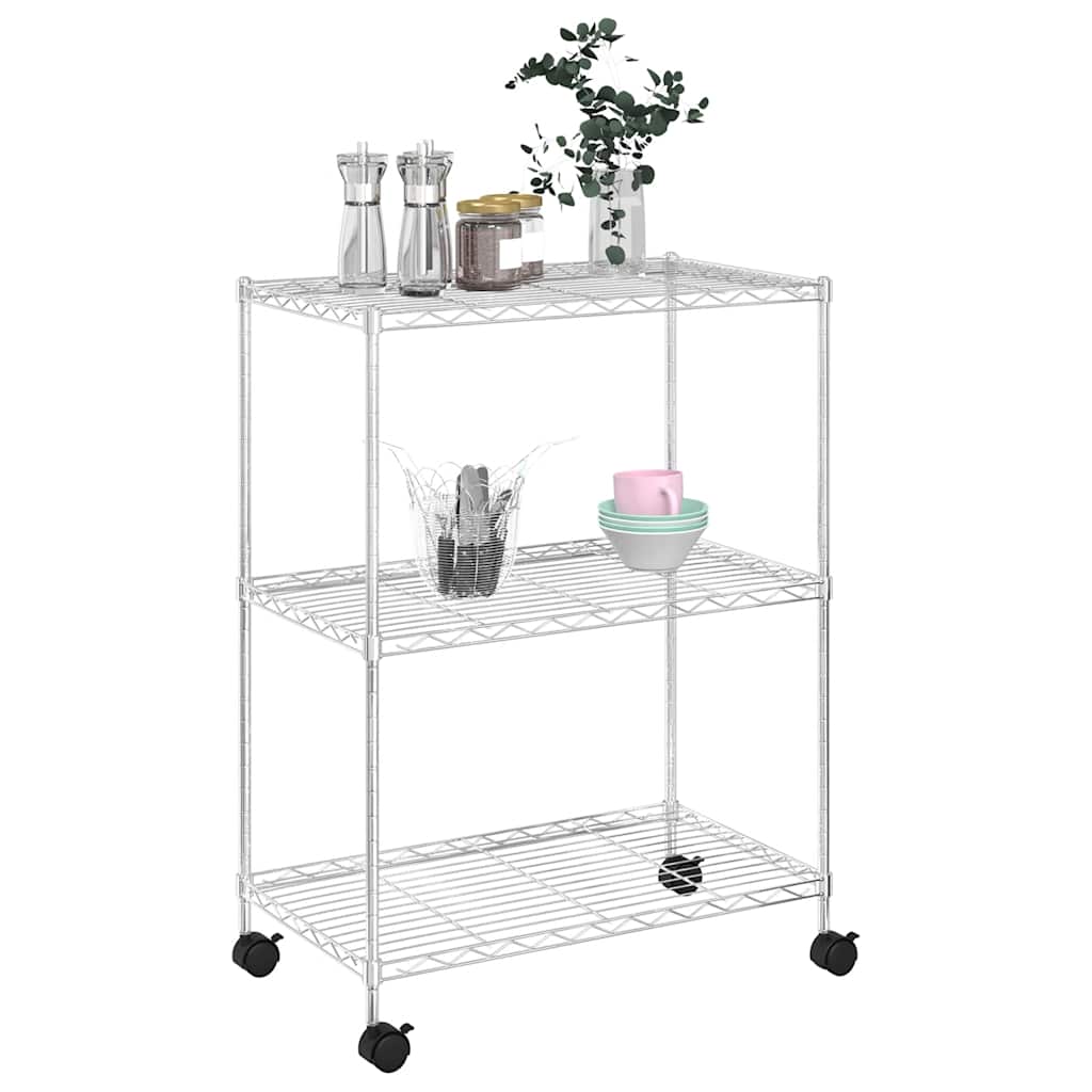 Rack de almacenamiento Vidaxl con ruedas de 3 capas 150 kg 60x35x81 cm de color cromado