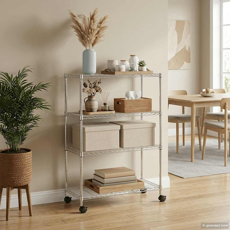 Vidaxl Storage Rack 4 capas con ruedas 200 kg 90x35x142 cm de color cromado