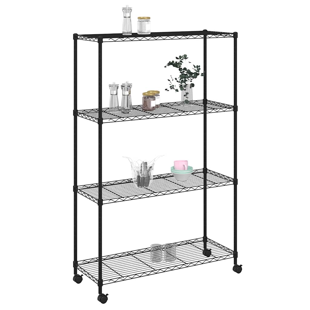 Vidaxl Storage Rack 4 capas con ruedas 200 kg 90x35x142 cm negro