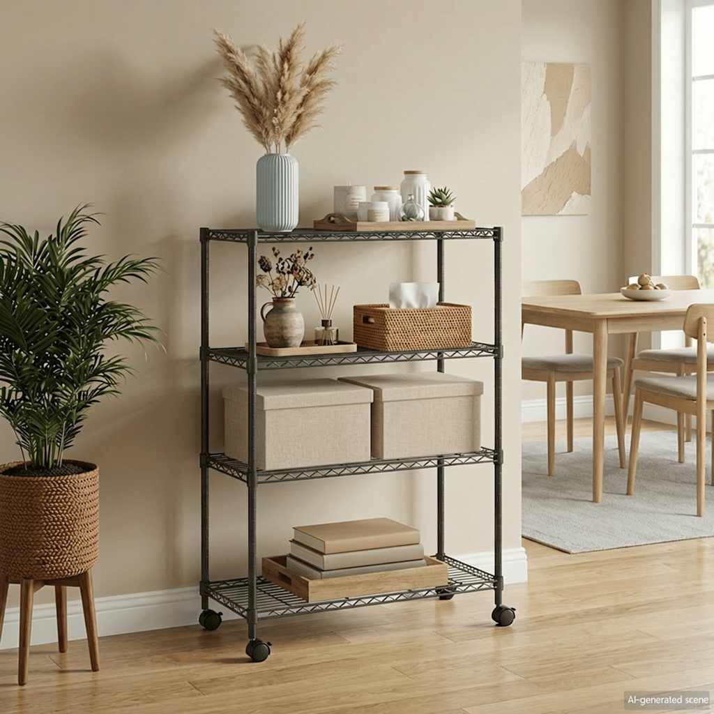 Vidaxl Storage Rack 4 capas con ruedas 200 kg 90x35x142 cm negro