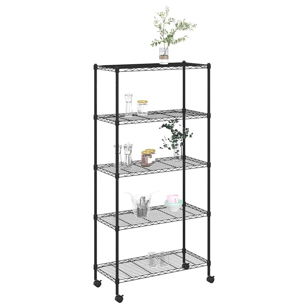 Vidaxl Storage Rack a 5 strati con ruote 250 kg 75x35x155 cm nero