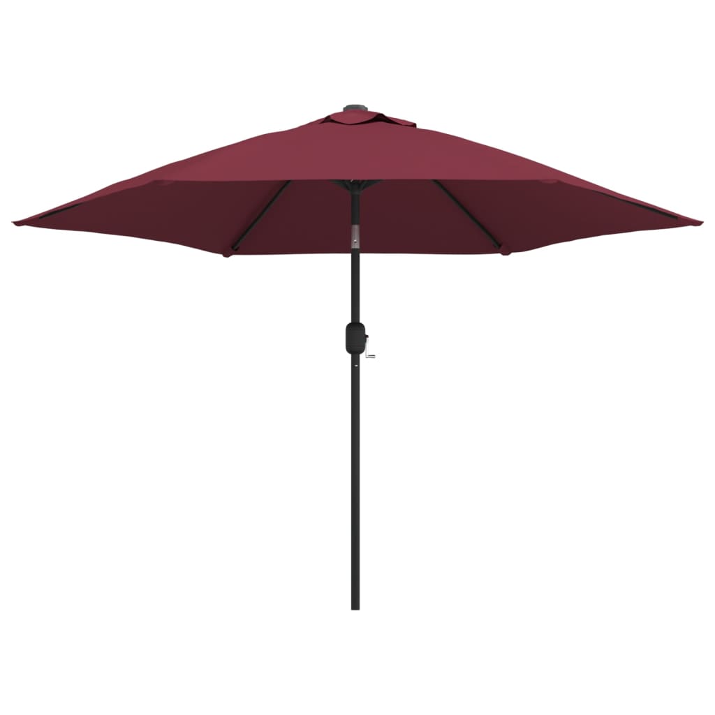 Vidaxl parasol met led-verlichting en stalen paal 300 cm bordeauxrood